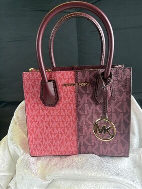 Michael Kors Two-Tone Pink & Burgundy Signature Satchel